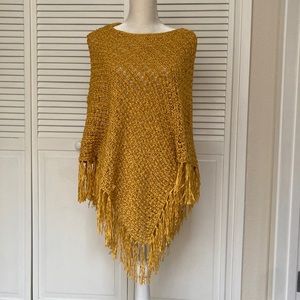 Chico’s Gold Fringed Poncho NWT